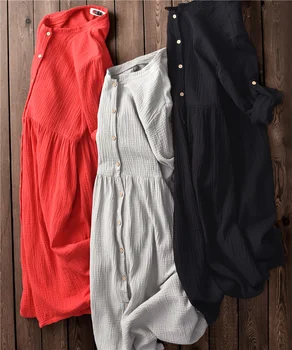 2018 lykových kabát dlhý dizajn tričko Cardigan bavlnená posteľná bielizeň, blúzky, outwear s tlačidlo jeseň šaty blusa veľké dno