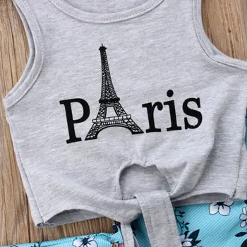 2018 Nové Dieťa Dievčatá Oblečenie Baby Dievčatá Vesta Topy Eiffelova Veža T-shirt+Širokú Nohu, Kvetinové Nohavice detské Letné Oblečenie Oblečenie