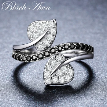 2018 Nové Fower 925 Sterling Silver Jemné Šperky, Zásnubné Black Spinelovou Srdce Zásnubný Prsteň pre Ženy Anillos Mujer G088
