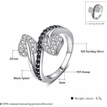 2018 Nové Fower 925 Sterling Silver Jemné Šperky, Zásnubné Black Spinelovou Srdce Zásnubný Prsteň pre Ženy Anillos Mujer G088
