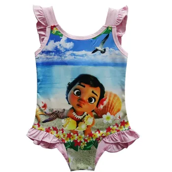 2018 Nové Moana Beach trollov Dievčatá šaty vaiana Bikini jeden kus Plávať Luk nosenie Deti Upír Deti, šaty, Plavky, 4-9 Rok