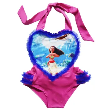 2018 Nové Moana Beach trollov Dievčatá šaty vaiana Bikini jeden kus Plávať Luk nosenie Deti Upír Deti, šaty, Plavky, 4-9 Rok