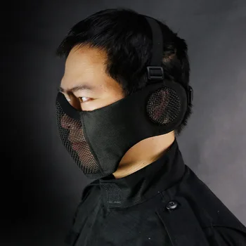 2018 Nové Taktické lov armády Airsoft Maska Polovicu Nižší Tvár Kovy Oceľ Čistá oblasti elite ochranu sluchu vonkajšie cyklistické CS maska