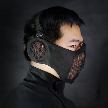 2018 Nové Taktické lov armády Airsoft Maska Polovicu Nižší Tvár Kovy Oceľ Čistá oblasti elite ochranu sluchu vonkajšie cyklistické CS maska