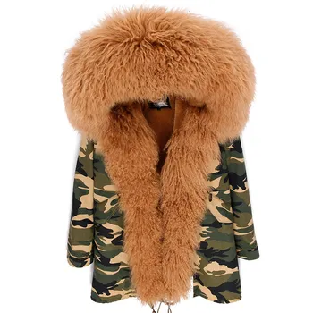 2018 nové zimné bundy a coats žena luxusné jahňacie kožušiny vetrovka mongolsko ovčie kožušiny kabát s kapucňou outwear značky najvyššej kvality