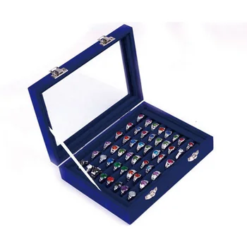 2018 nový 7 Farieb 8 Stánky Zamatové puzdro s Sklenený Kryt Šperky Krúžok Display Box Držiak Úložný Box Organizátor