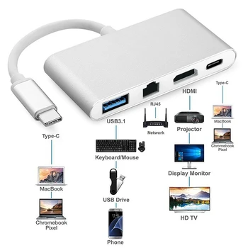2018 Nový USB C, HDMI 4K+ RJ45 Gigabit Ethernet+ USB 3.1 Typ C Hub Adaptér