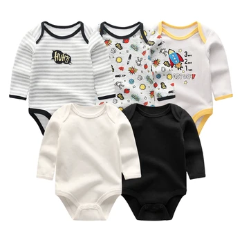 2019 5 ks/veľa Dieťa Remienky Celý Rukáv Cartoon Solid Print O-Neck Fashion Bavlna Baby Girl Šaty Chlapec Oblečenie Roupa de bebe