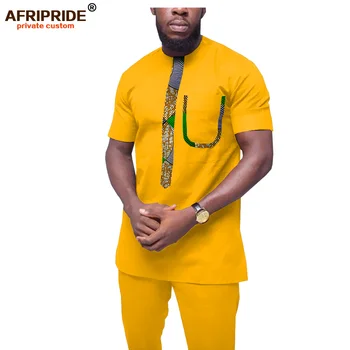 2019 Afriky Oblečenie pre Mužov, Tepláková súprava Dashiki Košele a Tlač Nohavice Tradičné Nastaviť Oblečenie Nosiť AFRIPRIDE A1916052