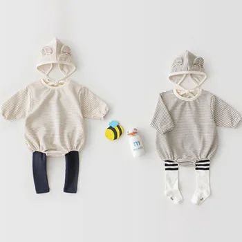 2019 Baby Chlapci, Dievčatá Oblečenie Kombinézach+Klobúk Dlhé Rukávy Detské oblečenie Dieťa Dievča Oblečenie Bavlna Dieťa Remienky Kórea Japonsko Štýl