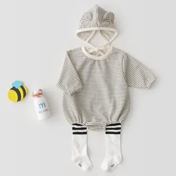 2019 Baby Chlapci, Dievčatá Oblečenie Kombinézach+Klobúk Dlhé Rukávy Detské oblečenie Dieťa Dievča Oblečenie Bavlna Dieťa Remienky Kórea Japonsko Štýl