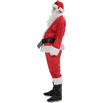 2019 Dospelých Santa Claus Kostým, Oblek Plyšové Otec Nóbl Oblečenie Vianoce Cosplay Rekvizity Mužov Kabát Nohavice Fúzy Pás Klobúk Vianočný Set