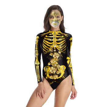 2019 Halloween Svalov Viscera Zlato Kostra Strašidelné Kostýmy Zips Halloween Oblečenie Pre Dospelých Žien Kostýmy Jumpsuit Kombinézu