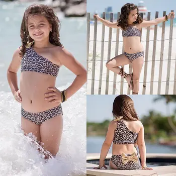 2019 Hot Roztomilý 3ks Deti Baby Girl Leopard Off-ramenný Luk Bikini Set Plavky, Plavky, plavky Ležérne Oblečenie Set