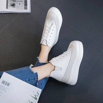 2019 jar jeseň Kožené biele topánky dámske bežné Tenisky zvýšené Elastické kapely malé 32-40 veľkosť topánky dámske