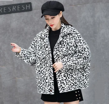 2019 Jeseň Žien Leopard Zamatový Kabát Kožušiny bunda žena lokomotíva krátke umelú kožušinu voľné kabát