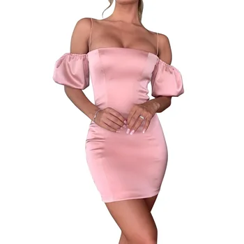 2019 Krátke Lístkového Rukáv Lash Krku Sexy Satin Mini Šaty Jeseň Zima Ženy Party Pure Elegantné Oblečenie, Streetwear
