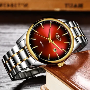 2019 LIGE Jednoduché Módy Červená Náramkové hodinky Pánske Hodinky Top Značky Luxusné Nepremokavé Quartz Hodinky Pre Mužov Sport Hodiny Montre Homme