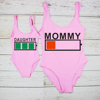 2019 Mama A Dcéra Roztomilý Jednodielne Plavky Batérie Zábavné List Rodine Zodpovedajúce Oblečenie Baby Girl Plavky, Plavky