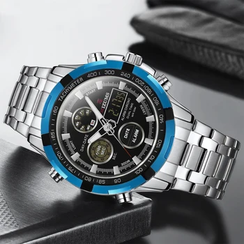 2019 MIZUMS mužov luxusné obchodné quartz náramok náramkové hodinky muž dual dispaly vode odolné hodinky hodiny relogio masculino