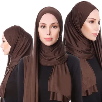 2019 Moslimských Jersey Hidžáb Šatku Mäkké Pevné Šály, Šatky foulard femme musulman Islam Arabských Zábal Hlave Turban Pre Ženy, Šatky
