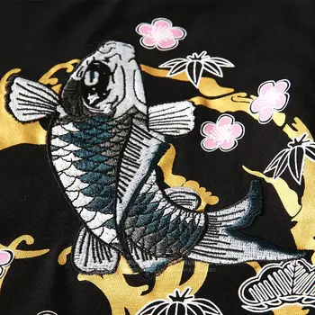 2019 Mužov, T Košele výšivky ryby Značku Oblečenia Čínsky, Japonský Štýl T-shirts Pre Človeka Tees Streetwear Bavlna Plus Veľkosť #HIGBN