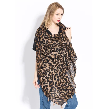 2019 Módne Ženy Luxusný leopardí vzor zrna Zime Teplý Šál Bavlna Dlhý Strapec Cape Mäkké Šály a Zábaly Žena Foulard