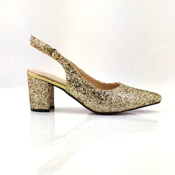 2019 Najnovší štýl, Zlatá farba Afriky obuvi a taška nastaviť Polovice päty taliansky dizajn obuvi s príslušnými taška najpredávanejšie dámske