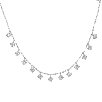 2019 Najvyššej kvality 925 sterling silver jednoduché geometrické krátke choker pripraviť malé námestie cz kúzlo reťazca náhrdelník ženy elegantných šperkov