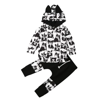2019 Nové Jeseň Dieťa Dieťa, Dievča, Chlapec Oblečenie S Dlhým Rukávom Karikatúra Psa S Kapucňou Topy+Nohavice Oblečenie