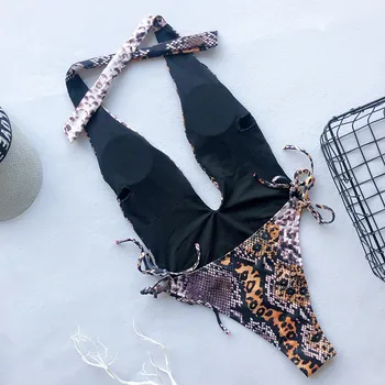 2019 Nové Leopard Jednodielne Plavky Trikini Plavky Ženy Hlboké V Celých Push Up Bathsuit Obväz Plavky Maillot De Bain