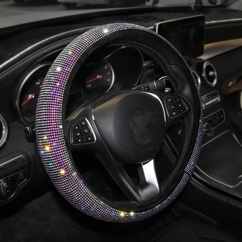 2019 Nové Luxusné Crystal Volante Vozidla Kryty pre Ženy, Dievča, Kožené Drahokamu pokryté Riadenia Kolesá Interiérové Doplnky