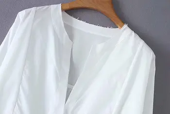 2019 nové žien módy v krku farbou nepravidelný lem voľné riadok šaty žena sladký, dlhý rukáv bežné biele vestidos DS2057