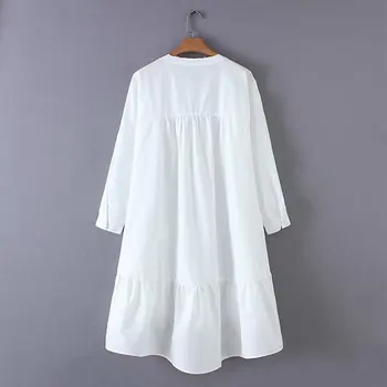 2019 nové žien módy v krku farbou nepravidelný lem voľné riadok šaty žena sladký, dlhý rukáv bežné biele vestidos DS2057