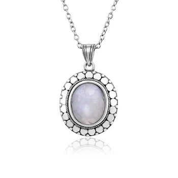 2019 nový záznam S925 mincový striebro prívesok náhrdelník veľké oválne 10*12 moonstone vintage textúra náhrdelník zapojenie strana darček