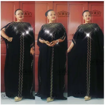 2019 Nových Afrických Dizajn Bazin Šifón Dlho Držať Diamond Rukáv Dashiki Šaty Pre Lady dĺžka:140 cm Široký:115 cm(zuan#)