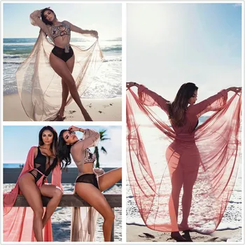 2019 Plávať Šaty Z Hodvábu Pláž Nosiť Ženy Pláži Zakryť Kúpeľ Letné Šaty Obväz Plavky Zakryť Sexy Vidieť-Cez Plážové Šaty