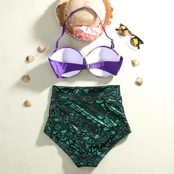 2019 Retro Morská Víla Plavky Underwire Push Up Vysoký Pás Bikini Set Sexy Ženy, Plavky Cosplay Plavky Biquni
