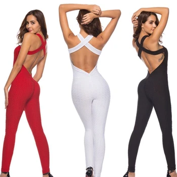 2019 Sexy Backless Jumpsuit Ženy Móda Pevné Vrchné Oblečenie Push Up Slim Kombinézu Bežné Vysoký Pás Sportwear Hrať Vyhovovali Romper