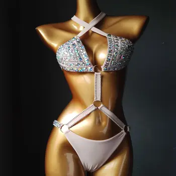 2019 venuša dovolenku Diamond bikini sexy dámske plavky s trblietavými kryštálmi nový štýl siamské push up plavky bikiny