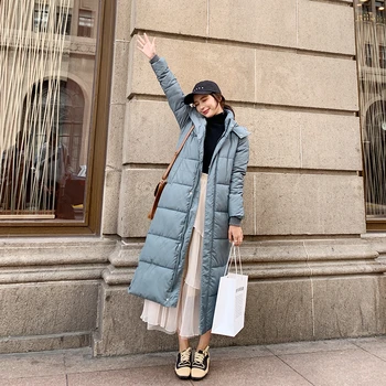 2019 Zimná Bunda Pre Ženy, X-dlhý s Kapucňou Bavlna Čalúnená Ženy Kabát Kvalitné Teplé Outwear Dámske Vetrovka Manteau Femme