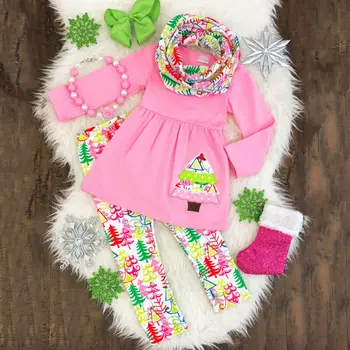2019 Značky Deti Baby Girl Šaty, Oblečenie, Oblečenie na Vianočný Stromček Dlhý Rukáv T-shirt Dress+Nohavice Leginy Šatku Set 3ks Costome