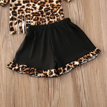2020 6M-4t-taktné Batoľa Detský Baby Girl Šaty Nastaviť Leopard Lete Krátky Rukáv Strapec Kolo Krku T-shirt Šortky Oblečenie 2ks