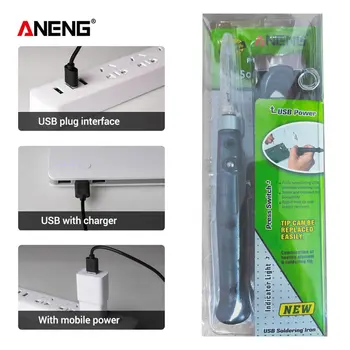 2020 ANENG LT002 5V 8W Mini Prenosné USB Elektrickým Pohonom Spájkovačka Pero/Tip Prepnúť Nastaviteľné Spájkovačka Nástroje