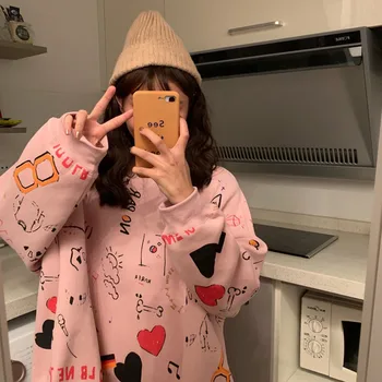2020 Antumn Dámske Oblečenie Mikiny Teen Ulici Harajuku Hip Hop Pastel Mikina pre Ženy Tlač Voľné mikina s Kapucňou na Voľný čas