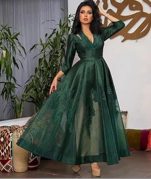 2020 Arabčina Smaragdovo Zelenej Čipky Večerné Šaty Plné Rukávy Appliques Členok Dĺžka Elegantné Prom Šaty Party Šaty