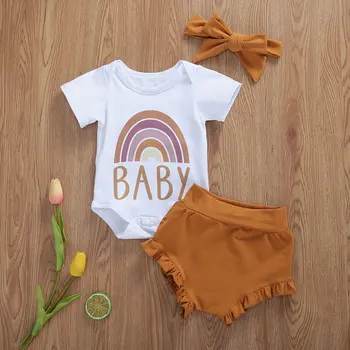 2020 Batoľa Detská Baby Girl Šaty Nastaviť Lete Krátky Rukáv Rainbow Kombinézu Prehrabať Šortky Oblečenie hlavový most Oblečenie 0-24M