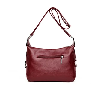 2020 bežné dámy Rameno Messenger taška PU koža mäkká taška crossbody taška jednoduché módne čierne a červené víno, kabelka