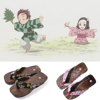 2020 Deti Chlapec Dievčatá Anime Cosplay Topánky Démon Vrah:Kimetsu Č Yaiba Kamado Tanjirou Nezuko Japonský Geta Dreváky Papuče Sandále