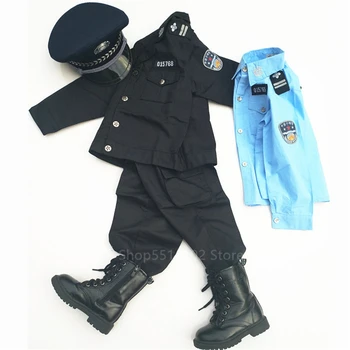 2020 Deti Návštevnosť Policajný Dôstojník Vojenskej Cosplay Kostýmy Chlapci Dievčatá Karneval Party Školy Tím Fáze Výkonu Uniformy Sady